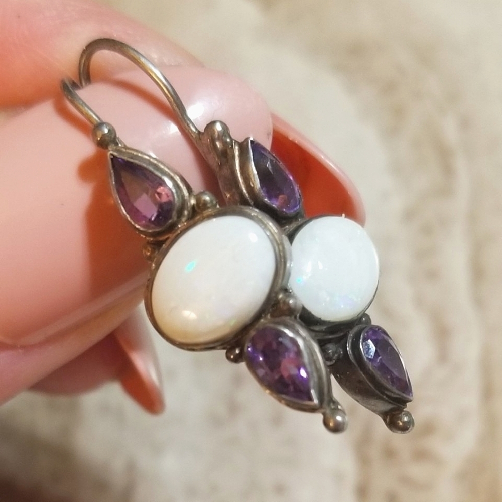 VTG Monsoon Opal Amethyst Sterling Silver Earrings